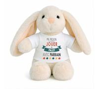 Planetee Peluche Lapin Bébé Doudou Ma Mission Palet avec Parrain Cadeau Naissance Nouveau né Fille garçon Baby Shower