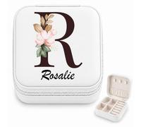 Planetee Petite Boîte à Bijoux Rosalie | Écrin de Voyage Zippé en Simili Cuir Blanc 10 × 10 cm | Bagues Boucles d'Oreilles Colliers | Cadeau Femme Anniversaire Noël