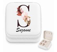 Planetee Petite Boîte à Bijoux Suzanne | Écrin de Voyage Zippé en Simili Cuir Blanc 10 × 10 cm | Bagues Boucles d'Oreilles Colliers | Cadeau Femme Anniversaire Noël