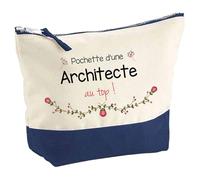 Planetee Pochette Architecte Au Top - Idée Cadeau pour Collègue Travail Retraite - Trousse Maquillage Grand Format Toilette