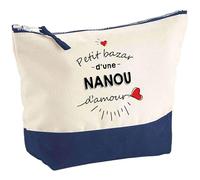 Planetee Pochette Bazar d'une Nanou d'amour - Idée Cadeau pour Collègue Travail Retraite - Trousse Maquillage Grand Format Toilette