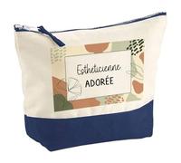 Planetee Pochette Grand Format Femme Esther Chérie Design Graphique Trousse Maquillage Coton Bicolore Fermeture Éclair Voyage Rangement Cadeau Femme Anniversaire Noël