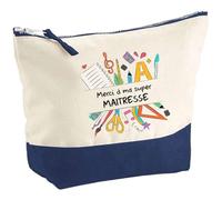 Planetee Pochette Merci Super Maîtresse - Trousse Grand Format Cadeau Remerciement Fin d'Années Maternelle Institutrice Noël Collègue Retraite