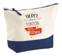 Planetee Pochette Tonton Merci Génial - Idée Cadeau pour Collègue Travail Retraite Trousse Grand Format Maquillage Toilette