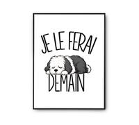 Planetee Poster Je le ferai demain | Bobtail | Affiche Papier Photo 310 g Finition Perlée Format Taille A3 | Décoration Murale Salon Chambre Bureau | Cadeau Anniversaire | Humour Flemme Paresseux