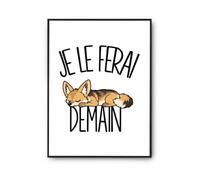 Planetee Poster Je le ferai demain | Chacal | Affiche Papier Photo 310 g Finition Perlée Format Taille A2 | Décoration Murale Salon Chambre Bureau | Cadeau Anniversaire | Humour Flemme Paresseux