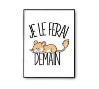 Planetee Poster Je le ferai demain | Gerbille | Affiche Papier Photo 310 g Finition Perlée Format Taille A3 | Décoration Murale Salon Chambre Bureau | Cadeau Anniversaire | Humour Flemme Paresseux