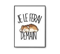 Planetee Poster Je le ferai demain | Lemming | Affiche Papier Photo 310 g Finition Perlée Format Taille A4 | Décoration Murale Salon Chambre Bureau | Cadeau Anniversaire | Humour Flemme Paresseux