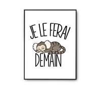 Planetee Poster Je le ferai demain | Ouistiti | Affiche Papier Photo 310 g Finition Perlée Format Taille A2 | Décoration Murale Salon Chambre Bureau | Cadeau Anniversaire | Humour Flemme Paresseux