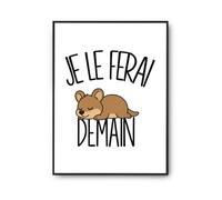 Planetee Poster Je le ferai demain | Quokka | Affiche Papier Photo 310 g Finition Perlée Format Taille A2 | Décoration Murale Salon Chambre Bureau | Cadeau Anniversaire | Humour Flemme Paresseux