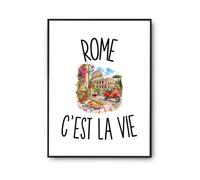 Planetee Poster Rome c’est la vie | Affiche Papier Photo 310 g Finition Perlée Format Taille A4 | Décoration Murale Salon Chambre Bureau | Cadeau Voyageur Voyageuse Crémaillère Anniversaire