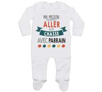 Planetee Pyjama Bébé Ma Mission Chasse avec Parrain 0-3 Mois | Cadeau Grenouillère Dors Bien Coton Naissance Nourrisson Baby Shower