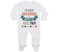 Planetee Pyjama Bébé Ma Mission Moto GP avec Papi 6-12 Mois | Cadeau Grenouillère Dors Bien Coton Naissance Nourrisson Baby Shower