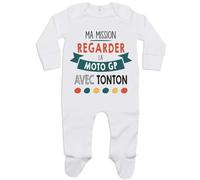 Planetee Pyjama Bébé Ma Mission Moto GP avec Tonton 0-3 Mois | Cadeau Grenouillère Dors Bien Coton Naissance Nourrisson Baby Shower