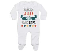 Planetee Pyjama Bébé Ma Mission Pêche avec Papa 6-12 Mois | Cadeau Grenouillère Dors Bien Coton Naissance Nourrisson Baby Shower