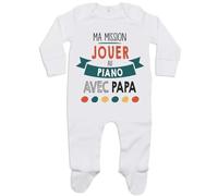 Planetee Pyjama Bébé Ma Mission Piano avec Papa 0-3 Mois | Cadeau Grenouillère Dors Bien Coton Naissance Nourrisson Baby Shower