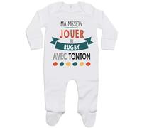 Planetee Pyjama Bébé Ma Mission Rugby avec Tonton 6-12 Mois | Cadeau Grenouillère Dors Bien Coton Naissance Nourrisson Baby Shower