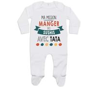 Planetee Pyjama Bébé Ma Mission Sushi avec Tata 0-3 Mois | Cadeau Grenouillère Dors Bien Coton Naissance Nourrisson Baby Shower
