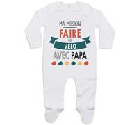 Planetee Pyjama Bébé Ma Mission Vélo avec Papa 6-12 Mois | Cadeau Grenouillère Dors Bien Coton Naissance Nourrisson Baby Shower