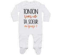 Planetee Pyjama Tonton à l'aide, ta sœur m'épuise 3-6 Mois | Cadeau Grenouillère Personnalisable Dors Bien Coton Naissance Nourrisson Baby Shower