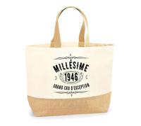 Planetee Sac 1946 Millésime Anniversaire | Cabas de Plage Courses Coton et Toile de Jute Idée Cadeau