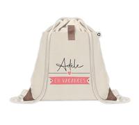 Planetee Sac à dos avec pochette Adèle en Vacances - Sac de Sport et Gym avec cordelettes en Toile - Idée Cadeau Collègue Noël Anniversaire - Sac Doudou