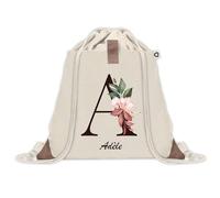 Planetee Sac à dos avec pochette Adèle Lettre Fleur - Sac de Sport et Gym avec cordelettes en Toile - Idée Cadeau Collègue Noël Anniversaire - Sac Doudou