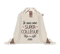 Planetee Sac à dos avec pochette Adèle Super Collègue - Sac de Sport et Gym avec cordelettes en Toile - Idée Cadeau Collègue Noël Anniversaire - Sac Doudou