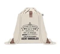 Planetee Sac à dos avec pochette Agent Immobilier Ministère de la Magie - Sac de Sport et Gym avec cordelettes en Toile - Idée Cadeau Collègue Noël Anniversaire - Sac Doudou