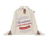 Planetee Sac à dos avec pochette Aide Ménagère Meilleure du Monde - Sac de Sport et Gym avec cordelettes en Toile - Idée Cadeau Collègue Noël Anniversaire - Sac Doudou