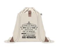 Planetee Sac à dos avec pochette Aide-Ménagère Ministère de la Magie - Sac de Sport et Gym avec cordelettes en Toile - Idée Cadeau Collègue Noël Anniversaire - Sac Doudou