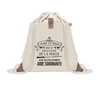 Planetee Sac à dos avec pochette Aide-Soignante Ministère de la Magie - Sac de Sport et Gym avec cordelettes en Toile - Idée Cadeau Collègue Noël Anniversaire - Sac Doudou