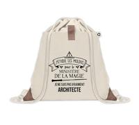 Planetee Sac à dos avec pochette Architecte Ministère de la Magie - Sac de Sport et Gym avec cordelettes en Toile - Idée Cadeau Collègue Noël Anniversaire - Sac Doudou