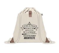 Planetee Sac à dos avec pochette Architecte Ministère de la Magie - Sac de Sport et Gym avec cordelettes en Toile - Idée Cadeau Collègue Noël Anniversaire - Sac Doudou