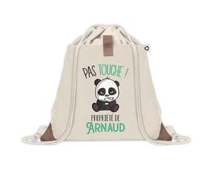 Planetee Sac à dos avec pochette Arnaud Pas Touche Panda - Sac de Sport et Gym avec cordelettes en Toile - Idée Cadeau Collègue Noël Anniversaire - Sac Doudou