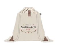 Planetee Sac à dos avec pochette Auxiliaire de Vie au Top - Sac de Sport et Gym avec cordelettes en Toile - Idée Cadeau Collègue Noël Anniversaire - Sac Doudou