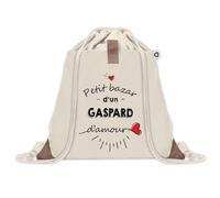 Planetee Sac à dos avec pochette Bazar d'un Gaspard d'amour - Sac de Sport et Gym avec cordelettes en Toile - Idée Cadeau Collègue Noël Anniversaire - Sac Doudou