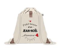 Planetee Sac à dos avec pochette Bazar d'un Jean-Noël d'amour - Sac de Sport et Gym avec cordelettes en Toile - Idée Cadeau Collègue Noël Anniversaire - Sac Doudou