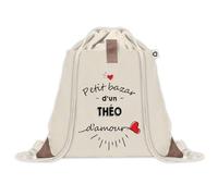 Planetee Sac à dos avec pochette Bazar d'un Théo d'amour - Sac de Sport et Gym avec cordelettes en Toile - Idée Cadeau Collègue Noël Anniversaire - Sac Doudou