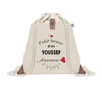 Planetee Sac à dos avec pochette Bazar d'un Youssef d'amour - Sac de Sport et Gym avec cordelettes en Toile - Idée Cadeau Collègue Noël Anniversaire - Sac Doudou