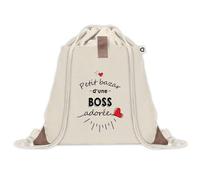Planetee Sac à dos avec pochette Bazar d'une Boss adorée - Sac de Sport et Gym avec cordelettes en Toile - Idée Cadeau Collègue Noël Anniversaire - Sac Doudou