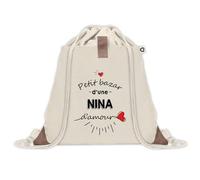 Planetee Sac à dos avec pochette Bazar d'une Nina d'amour - Sac de Sport et Gym avec cordelettes en Toile - Idée Cadeau Collègue Noël Anniversaire - Sac Doudou