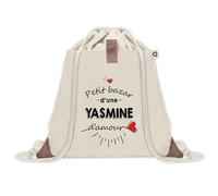 Planetee Sac à dos avec pochette Bazar d'une Yasmine d'amour - Sac de Sport et Gym avec cordelettes en Toile - Idée Cadeau Collègue Noël Anniversaire - Sac Doudou