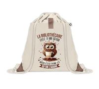 Planetee Sac à dos avec pochette Bibliothécaire Chouette Grain - Sac de Sport et Gym avec cordelettes en Toile - Idée Cadeau Collègue Noël Anniversaire - Sac Doudou