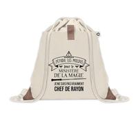 Planetee Sac à dos avec pochette Chef de Rayon Ministère de la Magie - Sac de Sport et Gym avec cordelettes en Toile - Idée Cadeau Collègue Noël Anniversaire - Sac Doudou