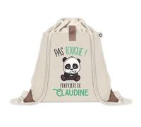 Planetee Sac à dos avec pochette Claudine Pas Touche Panda - Sac de Sport et Gym avec cordelettes en Toile - Idée Cadeau Collègue Noël Anniversaire - Sac Doudou