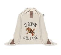 Planetee Sac à dos avec pochette Coran c'est la Vie - Sac de Sport et Gym avec cordelettes en Toile - Idée Cadeau Collègue Noël Anniversaire - Sac Doudou