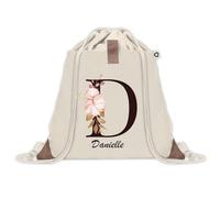 Planetee Sac à dos avec pochette Danielle Lettre Fleur - Sac de Sport et Gym avec cordelettes en Toile - Idée Cadeau Collègue Noël Anniversaire - Sac Doudou
