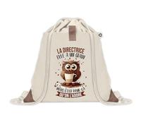 Planetee Sac à dos avec pochette Directrice Chouette Grain - Sac de Sport et Gym avec cordelettes en Toile - Idée Cadeau Collègue Noël Anniversaire - Sac Doudou