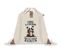 Planetee Sac à dos avec pochette Djibril Panda Grain - Sac de Sport et Gym avec cordelettes en Toile - Idée Cadeau Collègue Noël Anniversaire - Sac Doudou